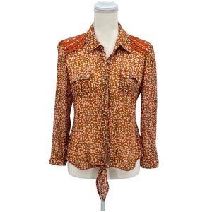Mine Top Blouse Floral Cropped Crochet Orange Size L Y2K